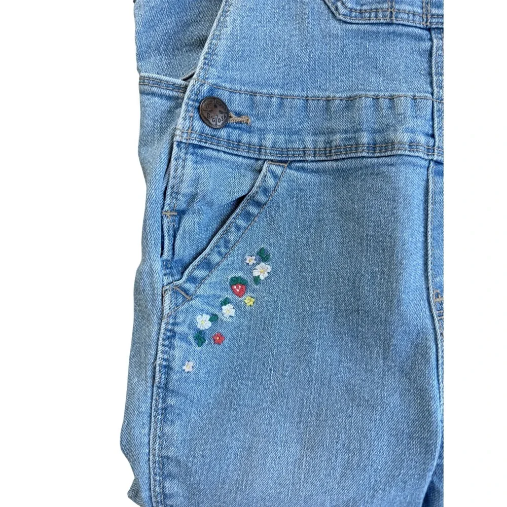 Y2K OshKosh Girls Denim Overalls Embroidered Floral Strawberry